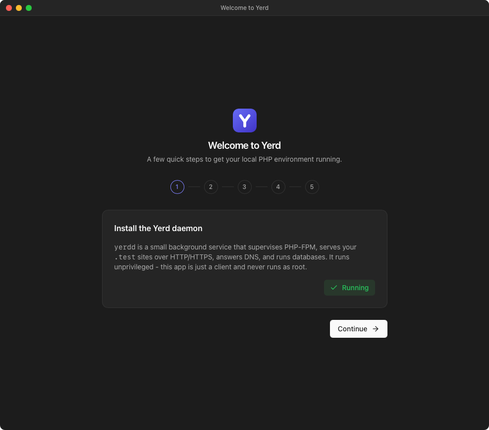 Welcome journey step 1: install and start the Yerd daemon