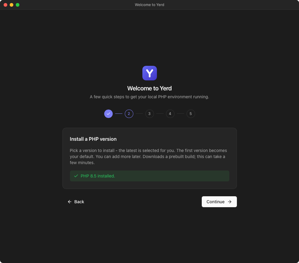 Welcome journey step 2: install a PHP version